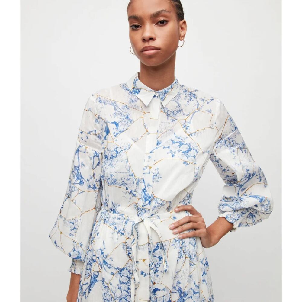 All Saints Skye Buruberu Silk Blend Shirt Dress China Blue 2 NEW $419 - Picture 11 of 12